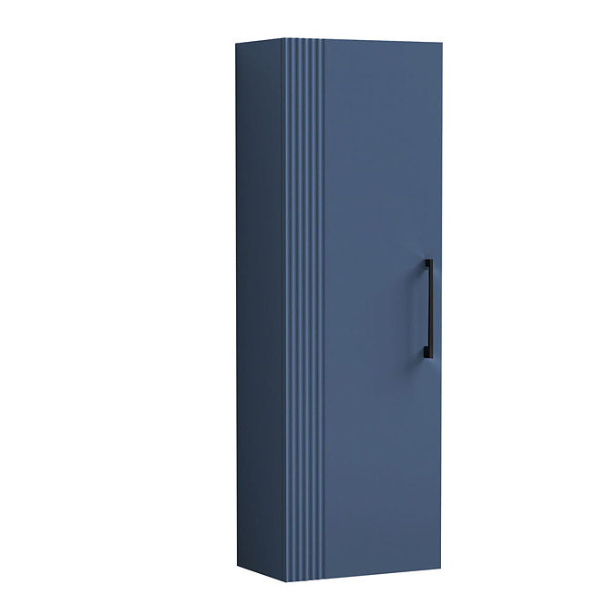 Roxbury Deco Fluted Blue Wall Hung Tall Storage Cabinet with Matt Black Handle