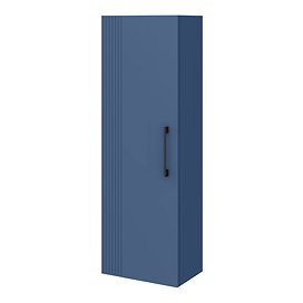 Roxbury Deco Fluted Blue Wall Hung Tall Storage Cabinet with Matt Black Handle