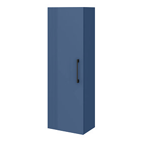 Roxbury Deco Fluted Blue Wall Hung Tall Storage Cabinet with Matt Black Handle