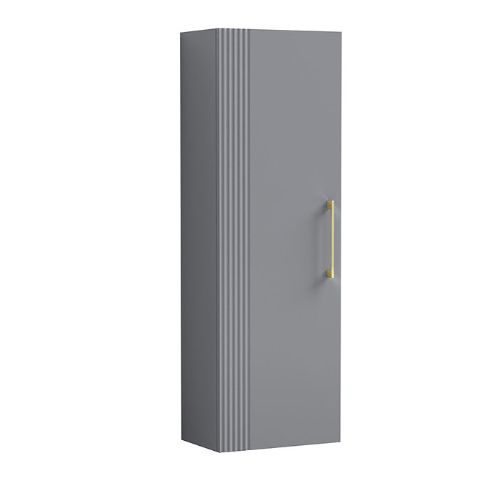 Roxbury Deco Fluted Grey Wall Hung Tall Storage Cabinet with Brushed Brass Handle