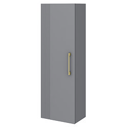 Roxbury Deco Fluted Grey Wall Hung Tall Storage Cabinet with Brushed Brass Handle