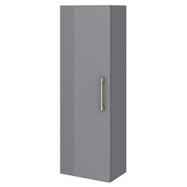 Roxbury Deco Fluted Grey Wall Hung Tall Storage Cabinet with Brushed Brass Handle