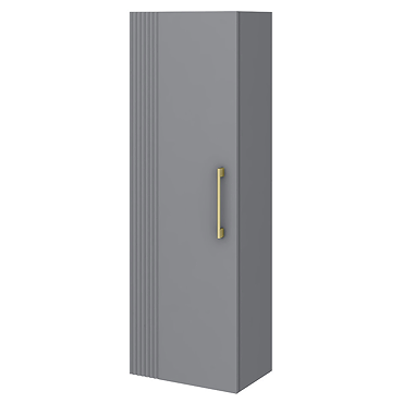 Roxbury Deco Fluted Grey Wall Hung Tall Storage Cabinet with Brushed Brass Handle