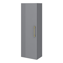 Roxbury Deco Fluted Grey Wall Hung Tall Storage Cabinet with Brushed Brass Handle