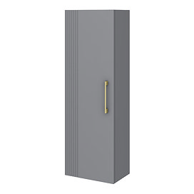 Roxbury Deco Fluted Grey Wall Hung Tall Storage Cabinet with Brushed Brass Handle