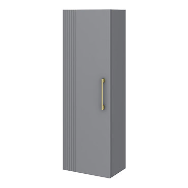 Roxbury Deco Fluted Grey Wall Hung Tall Storage Cabinet with Brushed Brass Handle