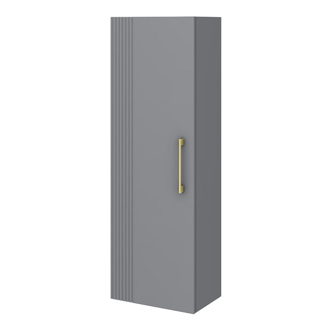 Roxbury Deco Fluted Grey Wall Hung Tall Storage Cabinet with Brushed Brass Handle