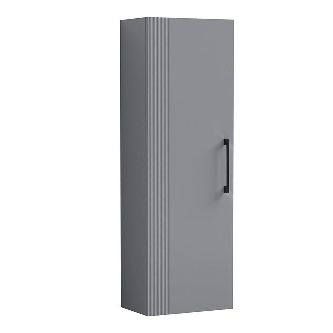 Roxbury Deco Fluted Grey Wall Hung Tall Storage Cabinet with Matt Black Handle