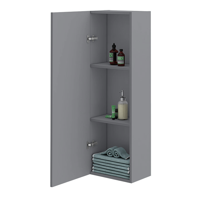 Roxbury Deco Fluted Grey Wall Hung Tall Storage Cabinet with Matt Black Handle