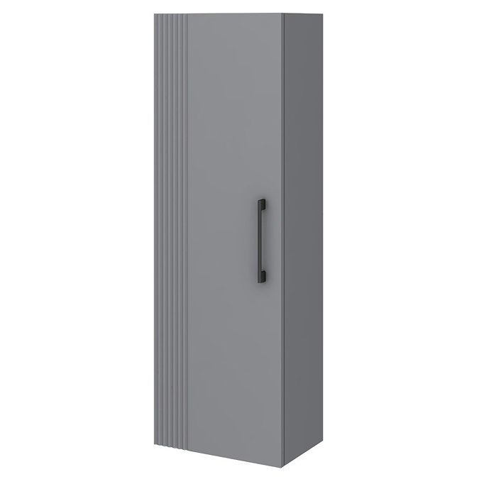 Roxbury Deco Fluted Grey Wall Hung Tall Storage Cabinet with Matt Black Handle