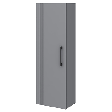 Roxbury Deco Fluted Grey Wall Hung Tall Storage Cabinet with Matt Black Handle