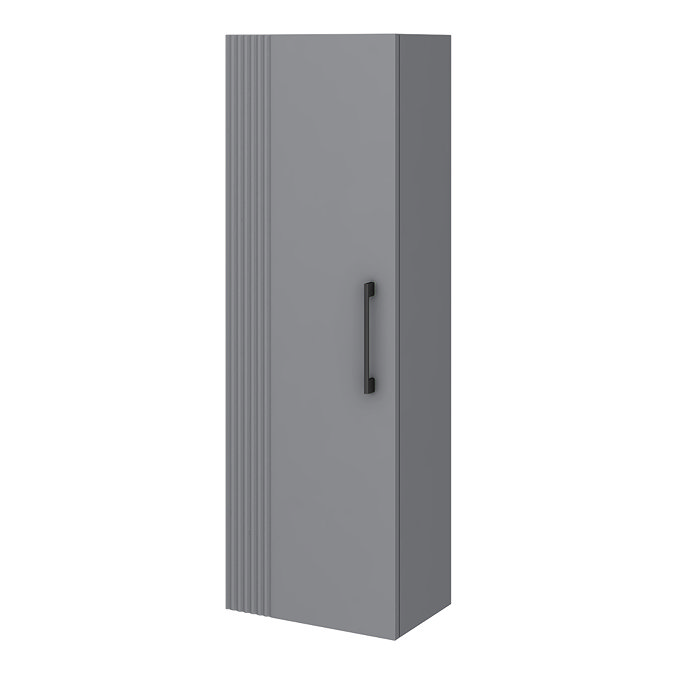 Roxbury Deco Fluted Grey Wall Hung Tall Storage Cabinet with Matt Black Handle