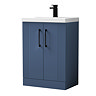 Roxbury Deco Fluted 600mm Anthracite Grey Vanity Unit - Floor Standing 2 Door Unit with Matt Black Handles
