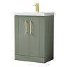 Roxbury Deco Fluted Vanity Unit & Toilet Set – Green, Floorstanding, Brushed Brass Flush & Handles