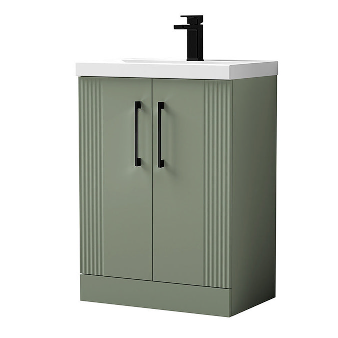 Roxbury Deco Fluted Vanity Unit & Toilet Set – Green, Floorstanding, Matt Black Flush & Handles