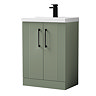 Roxbury Deco Fluted Vanity Unit & Toilet Set – Green, Floorstanding, Matt Black Flush & Handles