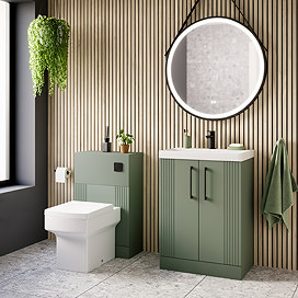 Roxbury Deco Fluted Vanity Unit & Toilet Set – Green, Floorstanding, Matt Black Flush & Handles