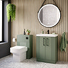 Roxbury Deco Fluted Vanity Unit & Toilet Set – Green, Floorstanding, Matt Black Flush & Handles