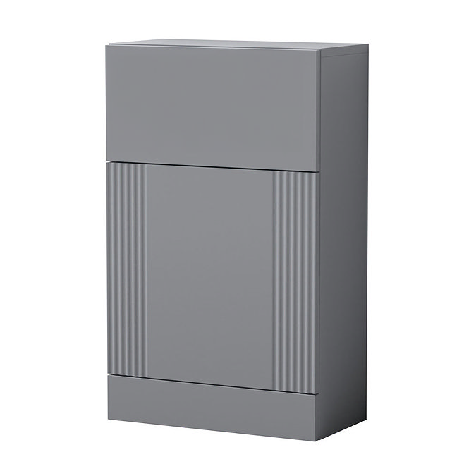 Roxbury Deco Fluted Vanity Unit & Toilet Set – Grey, Floorstanding, Brushed Brass Flush & Handles