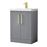 Roxbury Deco Fluted Vanity Unit & Toilet Set – Grey, Floorstanding, Brushed Brass Flush & Handles