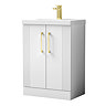 Roxbury Deco Fluted Vanity Unit & Toilet Set – White, Floorstanding, Brushed Brass Flush & Handles