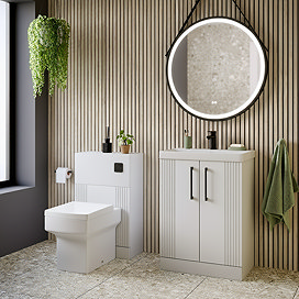 Roxbury Deco Fluted Vanity Unit & Toilet Set – White, Floorstanding, Matt Black Flush & Handles