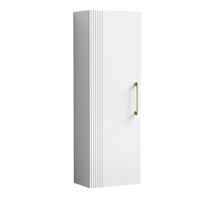 Roxbury Deco Fluted White Wall Hung Tall Storage Cabinet with Brushed Brass Handle