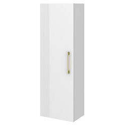 Roxbury Deco Fluted White Wall Hung Tall Storage Cabinet with Brushed Brass Handle