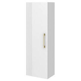 Roxbury Deco Fluted White Wall Hung Tall Storage Cabinet with Brushed Brass Handle