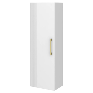 Roxbury Deco Fluted White Wall Hung Tall Storage Cabinet with Brushed Brass Handle