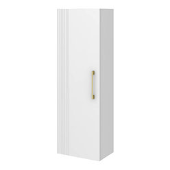 Roxbury Deco Fluted White Wall Hung Tall Storage Cabinet with Brushed Brass Handle