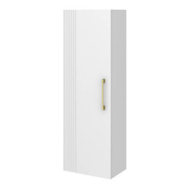 Roxbury Deco Fluted White Wall Hung Tall Storage Cabinet with Brushed Brass Handle