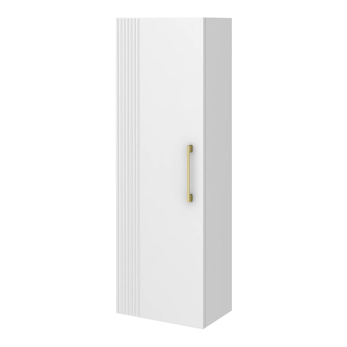 Roxbury Deco Fluted White Wall Hung Tall Storage Cabinet with Brushed Brass Handle