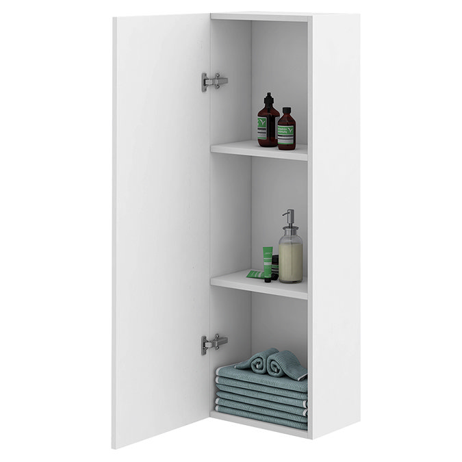 Roxbury Deco Fluted White Wall Hung Tall Storage Cabinet with Matt Black Handle