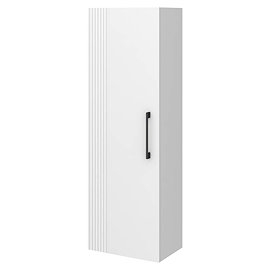 Roxbury Deco Fluted White Wall Hung Tall Storage Cabinet with Matt Black Handle