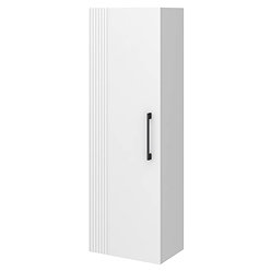 Roxbury Deco Fluted White Wall Hung Tall Storage Cabinet with Matt Black Handle