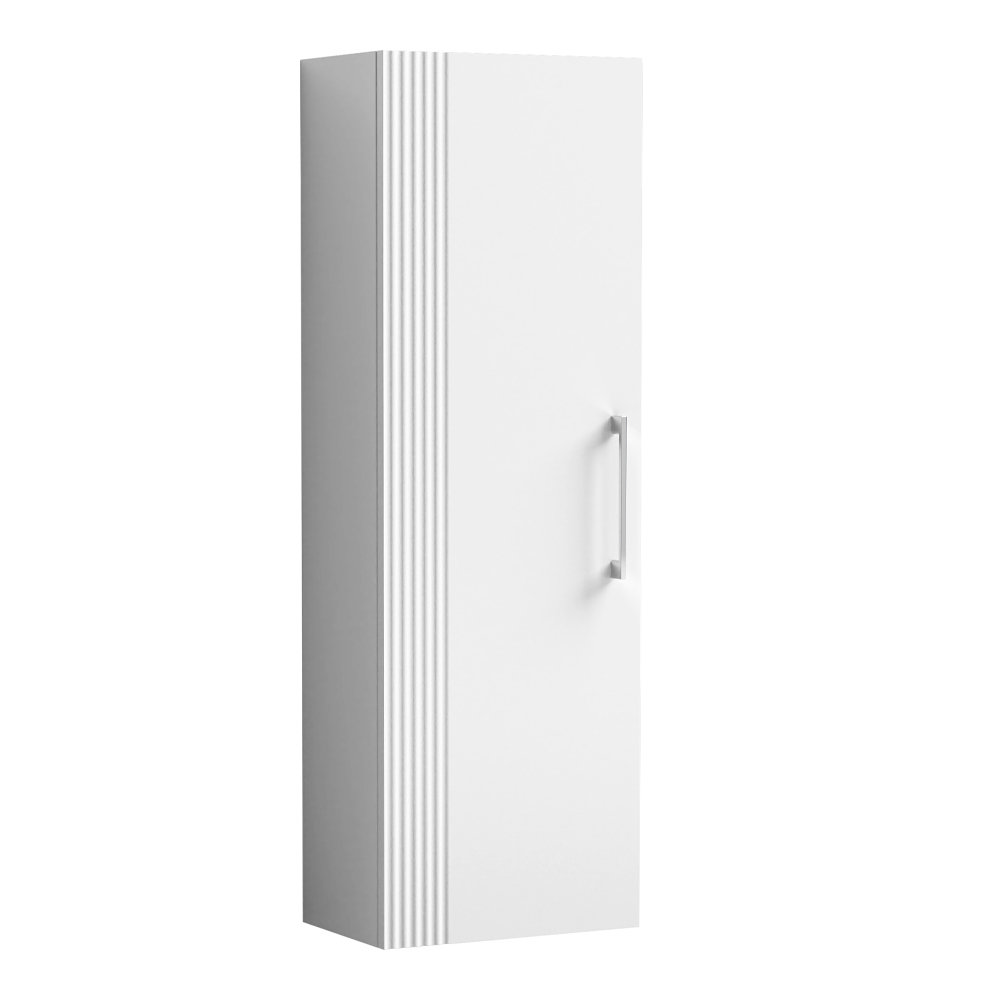 Roxbury Fluted Satin White Wall Hung Tall Storage Cabinet With Chrome ...