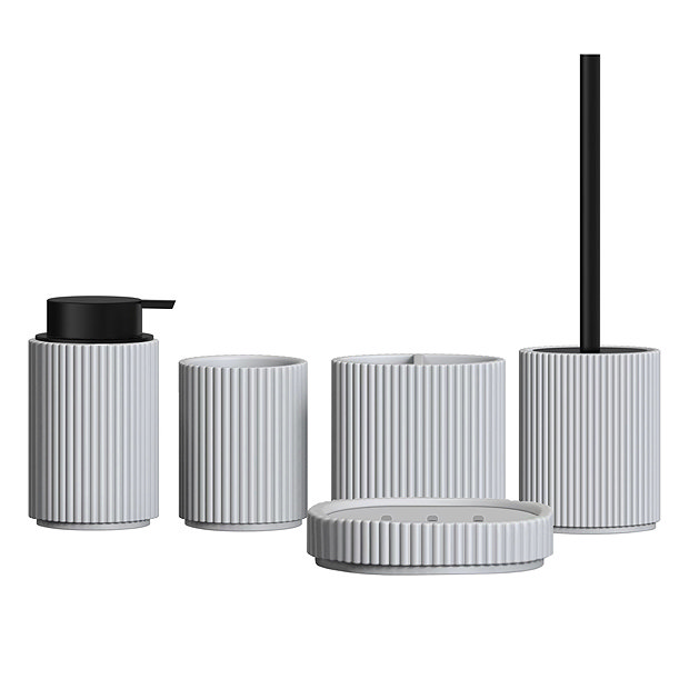 Roxbury Grey Fluted Bathroom Accessories Set 5 Piece