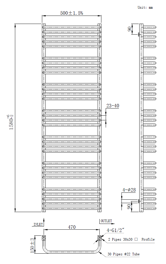 Roxbury Heated Towel Rail 500 x 1580mm - Brushed Brass