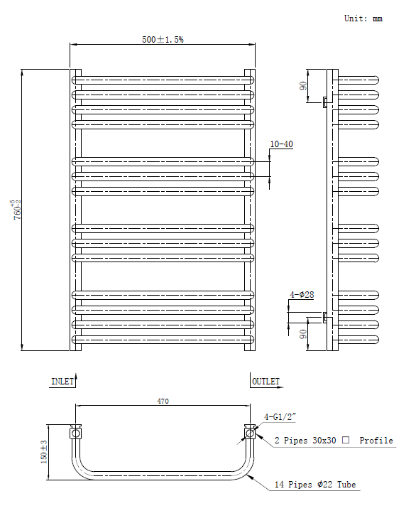 Roxbury Heated Towel Rail 500 x 760mm - Brushed Brass