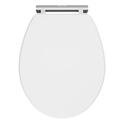 Roxbury Satin White Soft Close Toilet Seat with Chrome Hinges 
