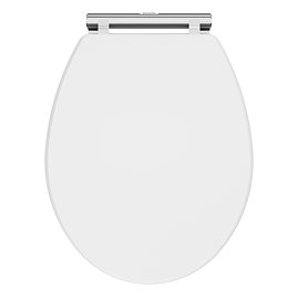 Roxbury Satin White Soft Close Toilet Seat with Chrome Hinges