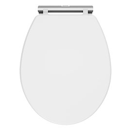 Roxbury Satin White Soft Close Toilet Seat with Chrome Hinges 