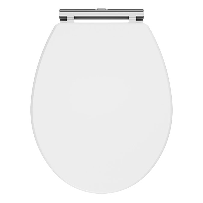 Roxbury Satin White Soft Close Toilet Seat with Chrome Hinges 