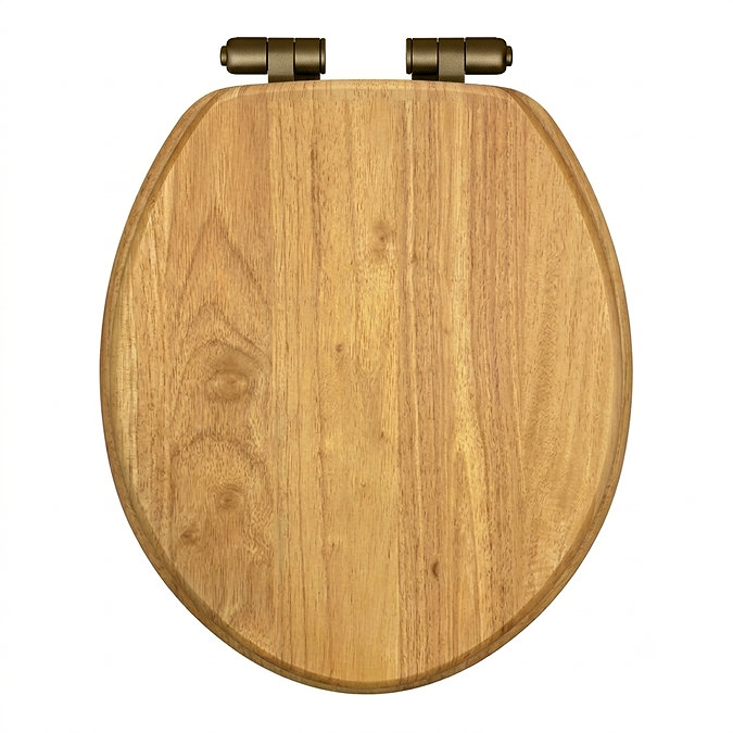 Roxbury Solid Antique Oak Wooden Toilet Seat with Antique Brass Hinges