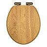 Roxbury Solid Antique Oak Wooden Toilet Seat with Antique Brass Hinges