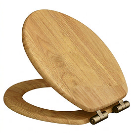 Roxbury Solid Antique Oak Soft-Close Toilet Seat with Antique Brass Hinges