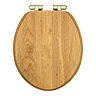 Roxbury Solid Antique Oak Wooden Toilet Seat with Brushed Brass Hinges