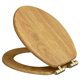 Roxbury Solid Antique Oak Wooden Toilet Seat with Brushed Brass Hinges