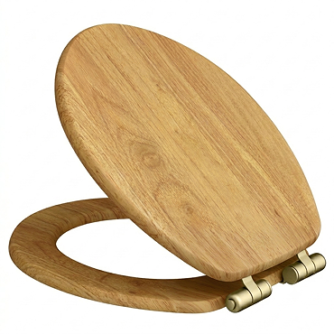 Roxbury Solid Antique Oak Wooden Toilet Seat with Brushed Brass Hinges